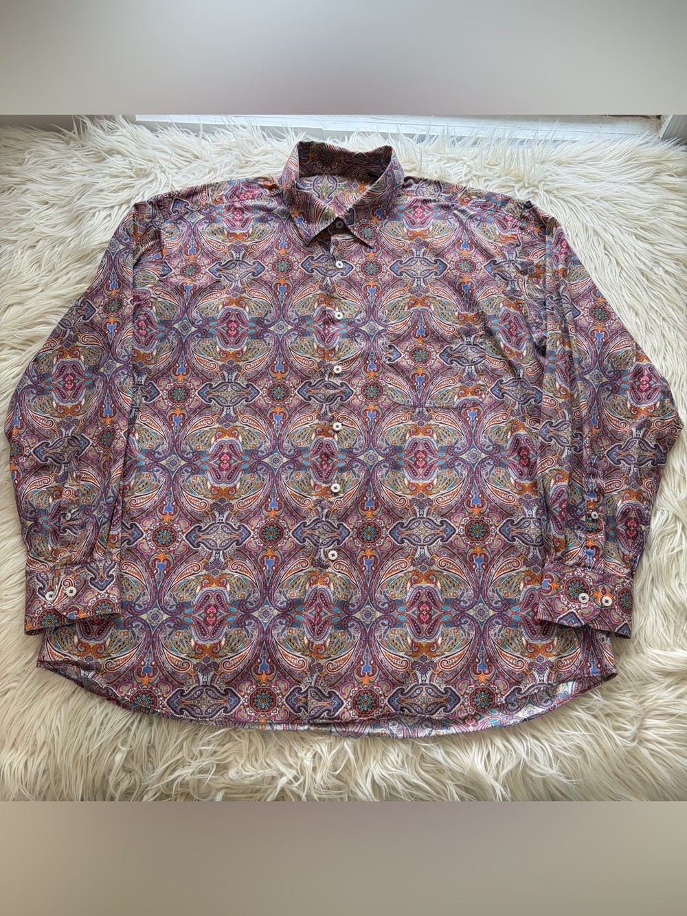 Alan Flusser Men XXL Paisley Button Down Shirt Colorful 100% Cotton Long Sleeve